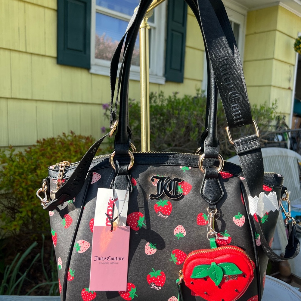 Juicy Couture Sweet N Juicy Strawberry Black Liquorice Tote Bag Crossbody Strap